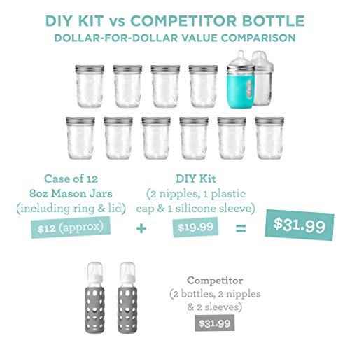 Комплект стъклени бебешки бутилки Mason Bottle на 8 унции САМ Kit: Переделайте си стъклени бутилки Mason у дома, не е токсичен, не съдържа BPA и BPS, направени в САЩ