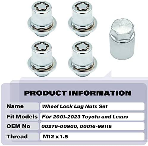 00276-00900, Комплект гайки за фиксиране на колелата M12 x 1,5, Съвместим с 2001-2023 Toyota Avalon C-HR Camry Celica Corolla,