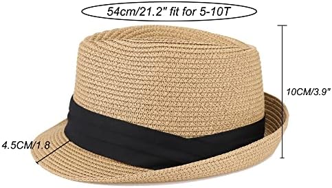 Детска фетровая шапка за момчета, Сламена шапка с къси полета, Фетровая шапка за момичета, Летни плажни шапки от слънцето (20,5 инча за 3-6