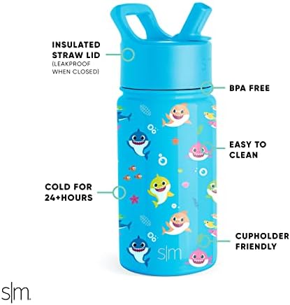 Просто Модерна Детска Бутилка за вода на Бебе Акула със Сламен капак | за многократна употреба Чаша от Неръждаема Стомана с Изолация за малки деца, Момичета, Момчет?