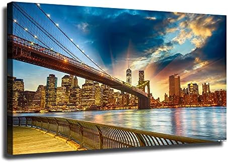 Бански Арт Голям Бруклинския мост Пейзаж с изглед привечер Плакати, Картини върху Платно Стенни Художествени Картини Хол Декоративни