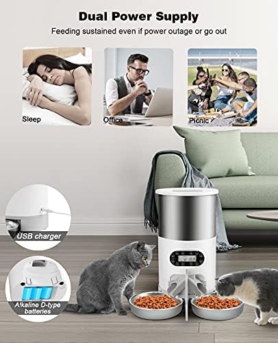 Автоматични Хранилки за котки HUICOCY от неръждаема стомана с 2 Режима на бавното хранене, Захранващи храна за котки обем
