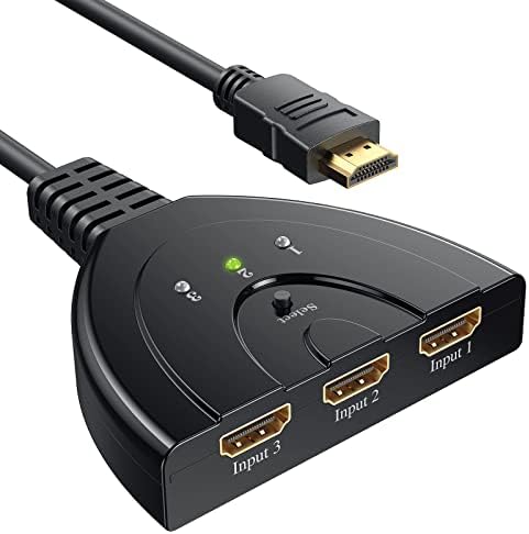 HDMI Превключвател 4K, VILCOME 3 Порта HDMI Комутатор 3x1 Сплитер HDMI Концентратор 3 в 1 Изход с кабел с косичкой Поддържа