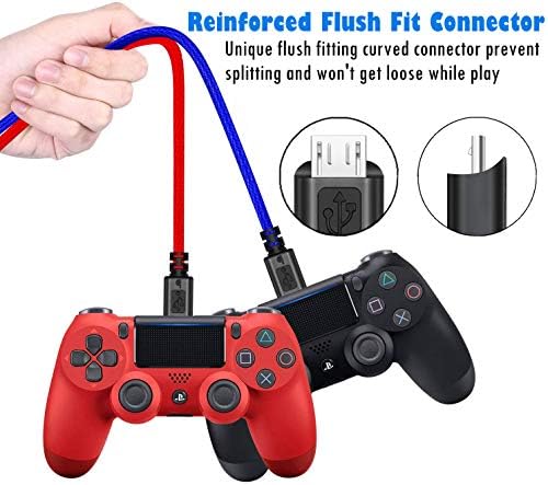 Зарядно устройство за контролер PS4 Кабел за зареждане, 2 опаковки 10-фута нейлонового плетеного кабел за възпроизвеждане и зареждане, кабел