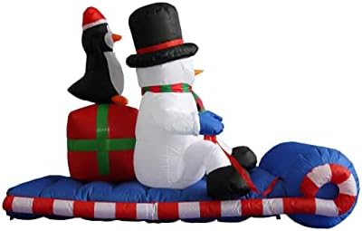 Комплект от ДВЕ УКРАСА за коледното парти, включва Коледната в снежен дължина от 6 фута, снежен човек-пингвин на шейна и една