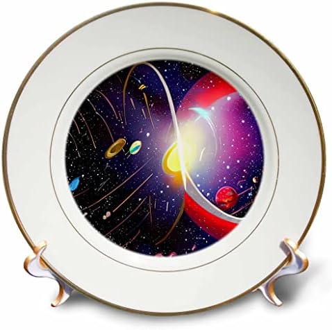 3dRose Абстрактно изкуство изследване на космоса. Подарък плочи с изображение на космически кораби, на Звездите, на Слънчева Светлина