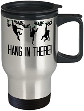 Чаша за пътуване с шимпанзета - Дръж се! - чашата за кафе с капачка от неръждаема стомана на 14 унции - подарък за шимпанзета,