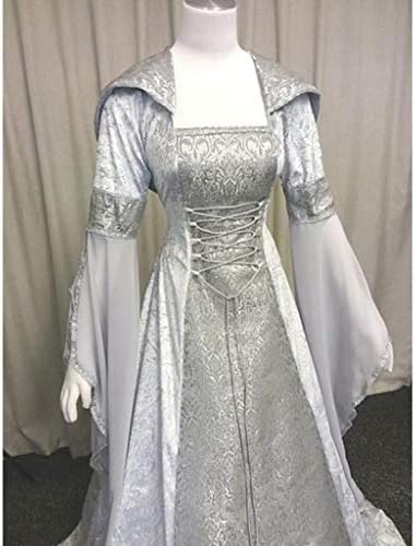Средновековна рокля вещици, винтажное рокля-наметало на вещица с качулка, ръкав тръба, средновековна сватбена рокля, рокля за cosplay