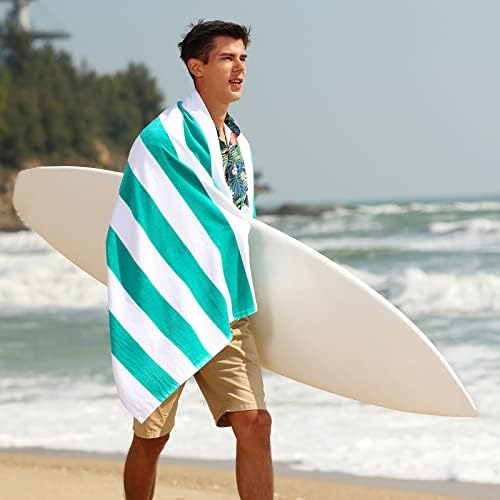 Голяма плажна кърпа ROYAL MATRIX в ивица от памук, 30 x 60, Плажна кърпа Cabana райе, 1 Опаковка Хавлиени кърпи, Супер Абсорбиращи