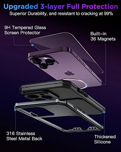 Калъф WIFORT за iPhone 14 Plus, със Защитно фолио за екрана от 2 теми [Закалено стъкло], Метална Ударопрочная защита от Неръждаема
