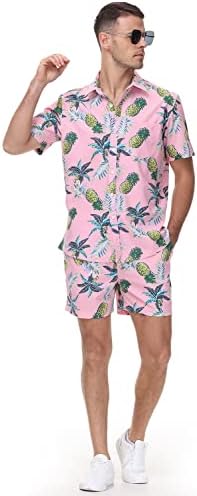 TBMPOY/Мъжки Хавайски Ризи и къси Панталони с цветен Модел, Ежедневни Ризи с копчета, Костюми с Къс ръкав, Летни Плажни Облекла