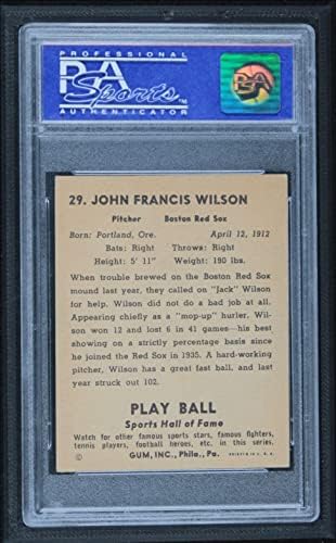 1941 Play Ball 29 Джак Уилсън Бостън Ред Сокс (Бейзболна картичка) PSA PSA 6.00 Ред Сокс