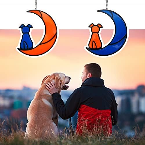 Tfwadmx Куче Запомнящи се Подаръци за любителите на Кучета Витражи Куче на Луната Прозорци Драперии Ловец на Слънцето Светещи Декорации