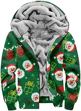 Мъжки якета С качулка с цип, Грозна Коледна Рисунка, Плътни Фланелен Ватирани Зимни Палта На Лигавицата на Шерпи, Горна