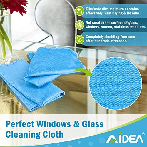 Кърпички за почистване на стъкло AIDEA от микрофибър-8 броя, гладка, без разводи, За бързо почистване на прозорци, стъкла, огледала,