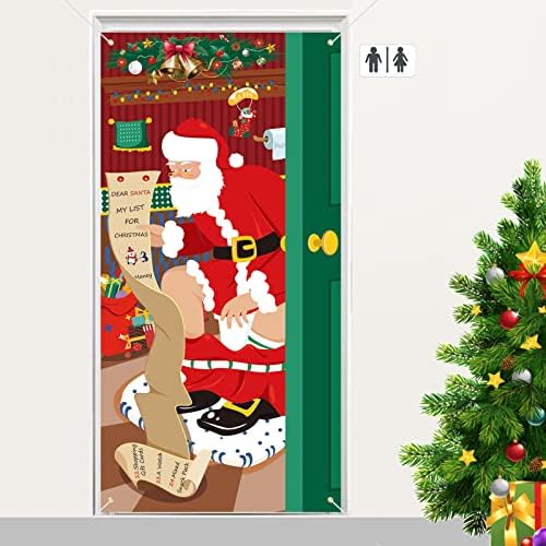 Плат за покриване на вратата на Тоалетната с Шарките на Дядо Коледа, Забавен Коледен Фон за Тоалетна Дядо Коледа в Помещения и на