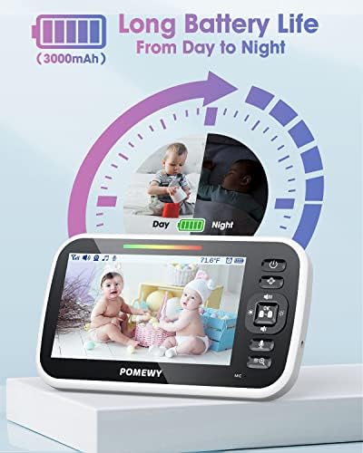 Следи бебето POMEWY, Видеоняня с 5-инчов Голям LCD екран с камера и аудио