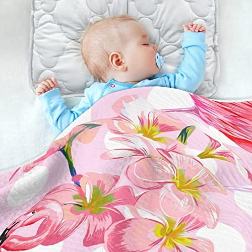 Пеленальное одеяло с фламинго и Тропически цветя, Памучно Одеало за Бебета, Като Юрган, Леко Меко Пеленальное одеало за детско креватче,