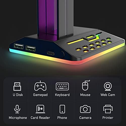 Поставка за слушалки MAJESTECH RGB с 2 порта за зареждане - 7 режима на осветление Аксесоари за игра на масата Поставка за слушалки
