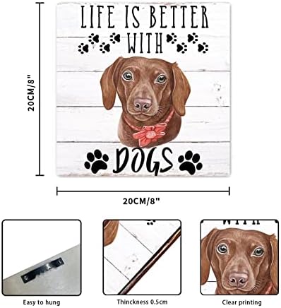 Evans1nism Забавно Куче Дървени Плакети за по-добър Живот с Кучета Дървени Декоративни Стикери Домашна Рисувани Стенни Кучета Подарък Собственик на Куче Светъл Дървен