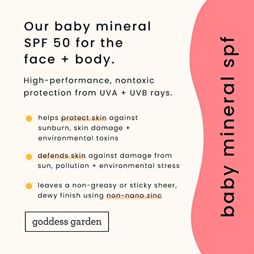 Goddess Garden - Детски Минерален слънцезащитен лосион със SPF 50 за чувствителна кожа, безопасен за рифове, с чисто съдържание на цинк, с