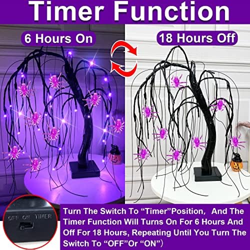[Timer] 2 Опаковки 24 Настолни украса за коледната елха на Хелоуин, общо 64 led пурпурни фенера, екстремни 8 Прилепи и 8 Паяци, Изкуствена
