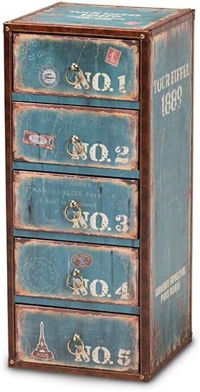 Скрин за съхранение на Baxton Studio Alba Реколта в Селски стил от Синьо Дърво с тапицерия във френски Стил с 5 чекмеджета