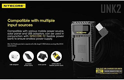 Nitecore UNK2 Двухпортовое USB Зарядно за Цифров Фотоапарат Nikon Batteries EN-EL15