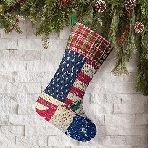 Американски и Доминиканската Ретро Флаг, Коледни Чорапи С Пайети, Блестящи Стенни Висящи Украси, Украса за Коледната Елха, Празнична