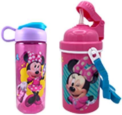 Подаръчен Комплект за вода с Каишка за Носене на Disney Minnie за деца и Момичета, с Капак и Многократно Вградена Соломинкой, Луксозен
