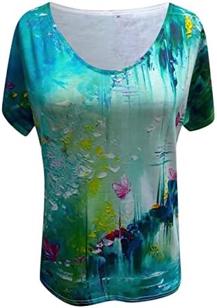 Блуза с Къс ръкав за Жени Лято Есен Дълбоко V Образно Деколте Градиент Пеперуда Графични Блузи, Тениски За Момичета SL
