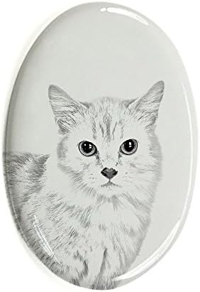 Арт Дог Оод. Котка Манчкин, Овално Надгробен камък от Керамични Плочки с Изображение на котка