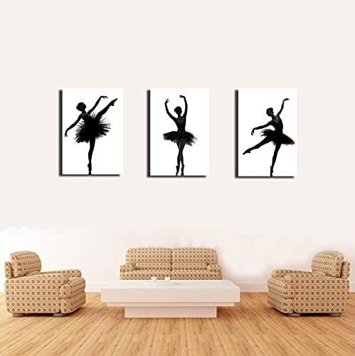 TY-pic2020 [Бескаркасный черно-бял Балет комплект за момичета от 3 на Плакати (16 X 24), Живопис върху платно, Стая за Йога, Танцьорите