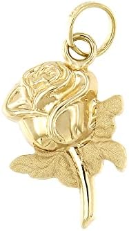 Lucchetta - Висулка във формата на стъблото на розата от жълто злато 14 карата, 0,78x0,43 инча, без ланци, Висулки 14 карата