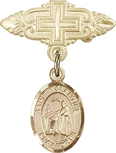 Детски икона Jewels Мания за талисман на Свети Валентин от Рим и игла за икона с Кръст | Детски иконата със златен пълнеж с амулет Свети