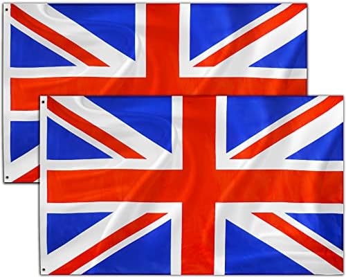 2 бр Флаг на Великобритания 3x5 Фута | Флаг Великобритания | при всякакви метеорологични условия Знамена Великобритания с Медни