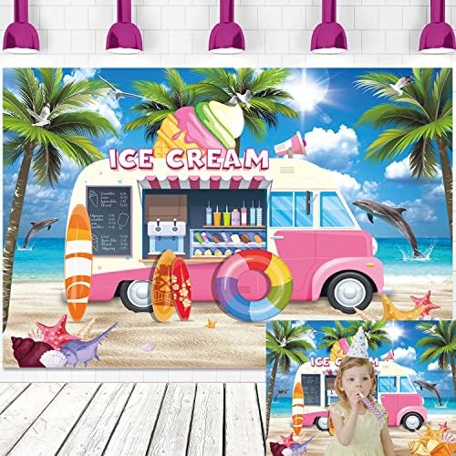 Годишният Розов Фон за магазин камион със Сладолед, Тематични Хавайски Плаж, на Фона на палмови листа, Алоха, За Момичета, Украса