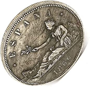Испания 1869 5 песос Сребърна Монета Чуждестранна Антични Монети Игра Колекция от монети Проучване Ретро Украса