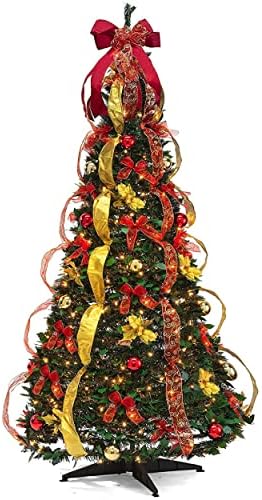 Prextex Premium 6-подножието Предварително Украсени Коледно дърво - Всплывающая Коледно дърво със светлини и декорации Сгъваема