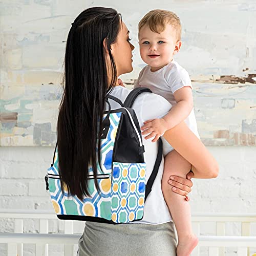 Голяма Детска Чанта-Раница за Памперси, Геометрична Синя чанта за Памперси за майки и Татковци