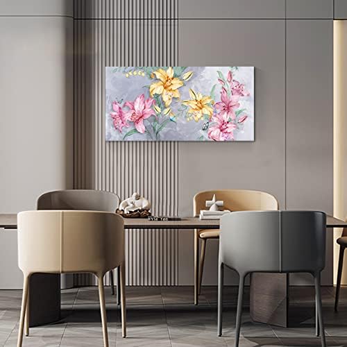 GUMEYJIA Flower Wall Art Декоративни Картини за печат върху платно с Лилии и пеперуди, Голяма Цветна картина в рамка, произведение