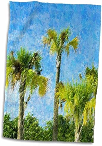 Кърпа TWL_35413_1 с 3D Рози, Зелени Палмови дървета и Синьо Небе, 15 x 22