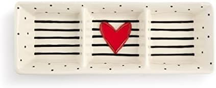 Разделението Сервировочная Купата на DEMDACO във формата на сърце и ивици Червена 14 х 5 Керамични съдове