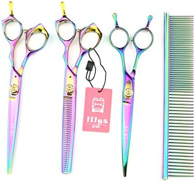 Комплект ножици за грижа за домашни любимци LILYS ПЕТ HIGH-END СЕРИЯТА Japan 440C, цвят на Дъгата, Комплект ножици за подстригване, филировки