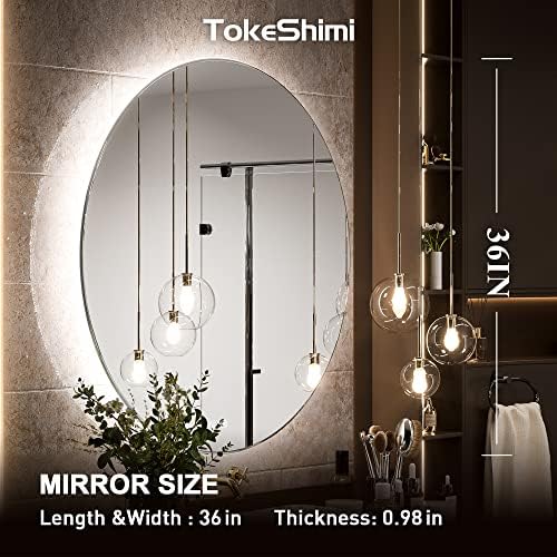 TokeShimi 36-Инчов Кръгло Огледало с led осветление, Тоалетен Огледало за Баня, Стенни Кръгло Огледало с Регулируема Яркост,