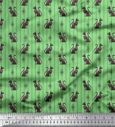 Памучен трикотажная плат Soimoi райе и с принтом животни котки ширина 58 см