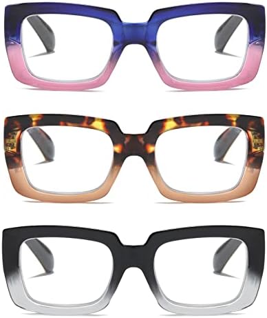 prtcslwd Квадратни Очила за четене за жени, на 3 опаковки, в стил за Опра, Големи Сини Светозащитные Очила + 2,5
