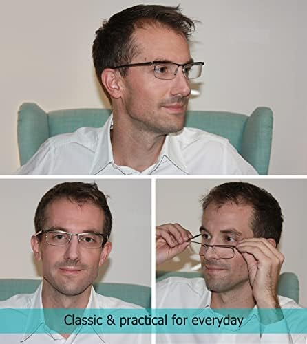 LUR 3 опаковки очила за четене в полукръгла рамка + 3 опаковки на метални очила за четене в полукръгла рамка (общо 6 двойки ридеров + 1,00)