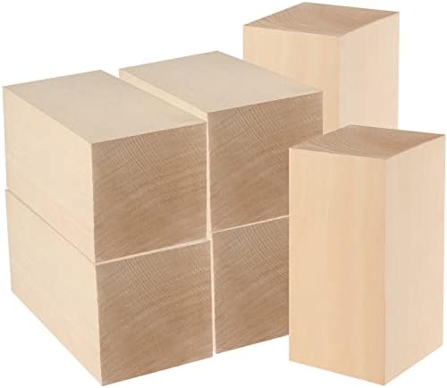 МУКЧАП 6 Опаковки от Липа, 6 х 3 х 3 Инчов Блокове за резба по липа, Големи Непълни Блокове от Меко дърво, за ръчна Дърворезба и Рендосване