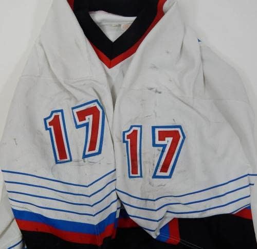 1995-96 Utica Blizzard Игор Yankovich 17 Използван в играта Бяла риза DP24989 - Използваните в играта тениски НХЛ